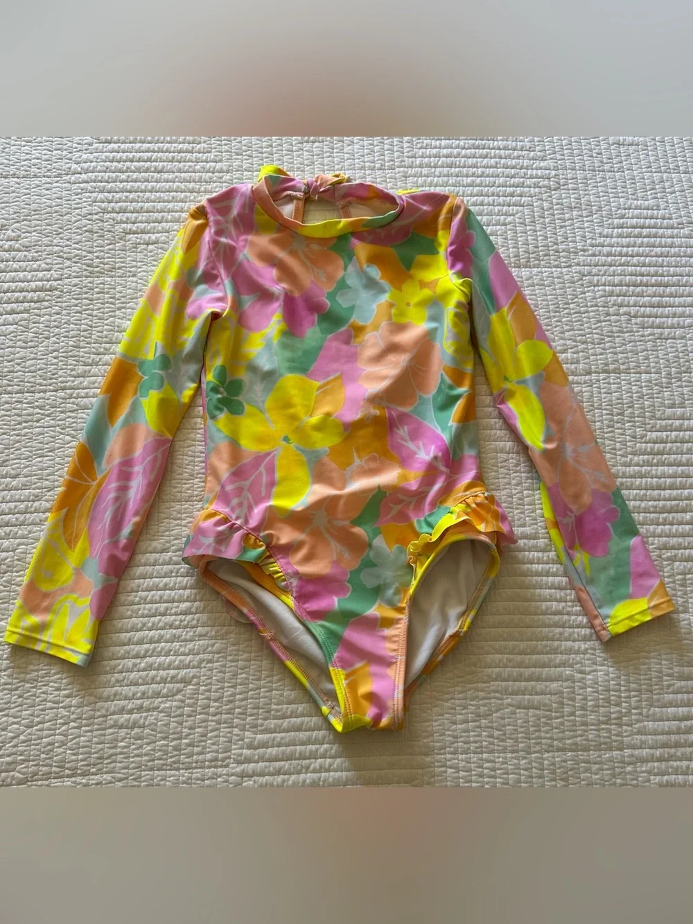 Cat & Jack One-piece Swimsuit Girls Size 8 (M) Colorful Ruffle Long Sleeve
